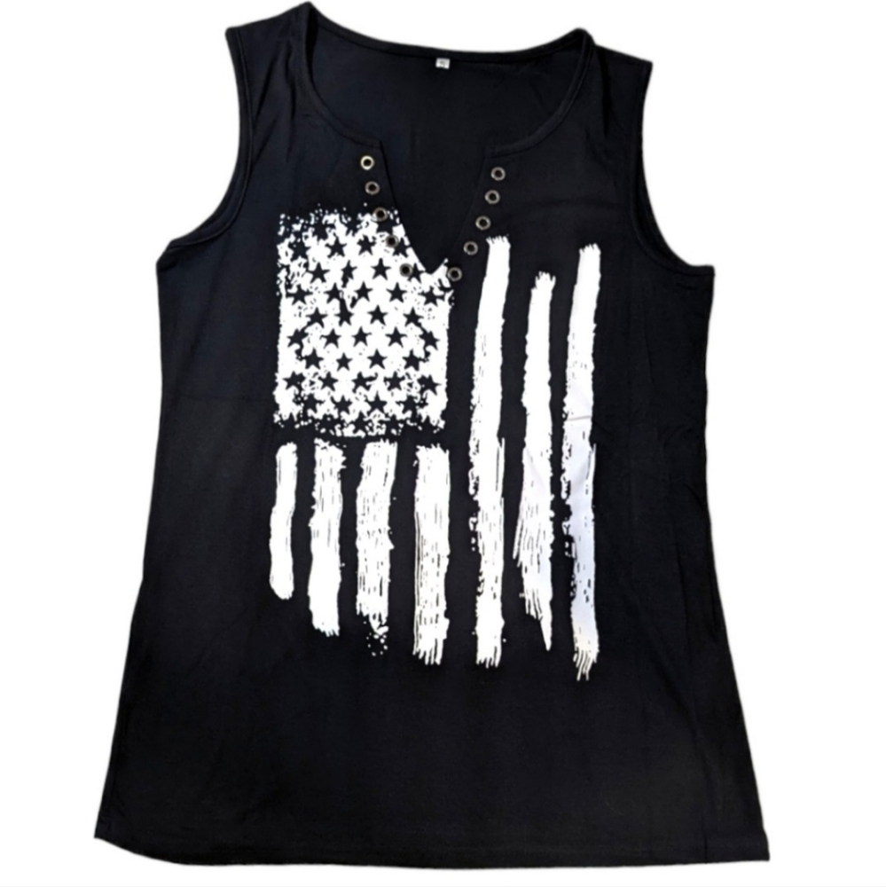 NWOT M Distressed American Flag Top.